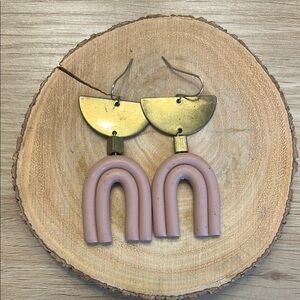 Gold and Pink Arch Earrings